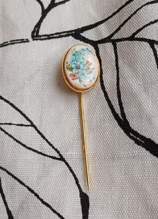 Винтажная брошь игла с росписью