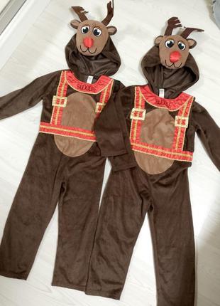 Карнавальный костюм новогодний олень комбинезон плюшевый с капюшоном