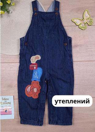 Дитячий утеплений джинсовий комбінезон 12-18 міс m&s з підкладкою штани для хлопчика