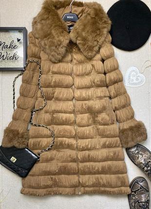 Женское пальто jinshuirong fashion с натуральным мехом на рукавах и воротнике