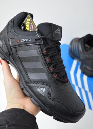 Adidas terrex goretex чорні з сірим кросівки кеди чоловічі адідас терекс весняні осінні демісезонні демісезон топ якість низькі шкіряні шкіра ліцензія
