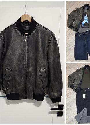 Нова шкіряна куртка-бомбер zara. вантажний стиль. колір і якість - топ.