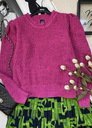 Розовый меланжевый свитер оверсайз gap с рукавами буфами джемпер кофта хлопок