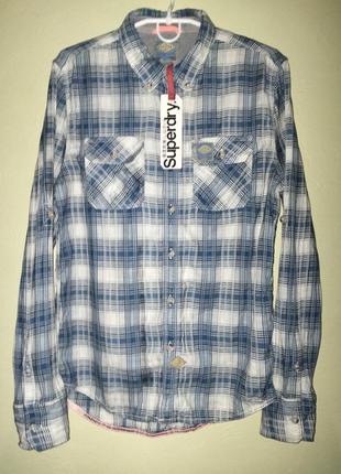 Мужская рубашка рубашка в клетку синяя новая superdry