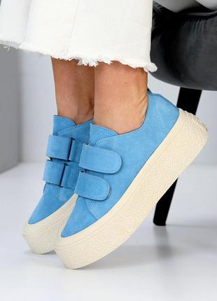 Кеды на утолщенной подошве "eve", голубой, натуральная замша