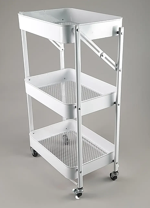Раскладной 3-ярусный металлический стеллаж на колесиках. открытая складная полка-органайзер