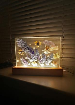 Нічник з епоксидної смоли, сухоцвіти, лампа, декор