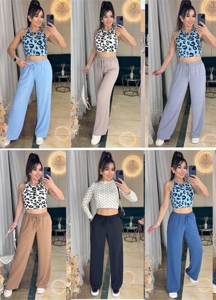 Легкие брюки палаццо свободного кроя жатка, брюки пояс резинка