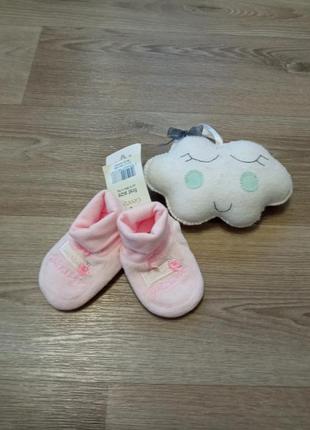 Велюрові пінетки 0-1 місяців для новонароджених на стопу 8-9см нові!