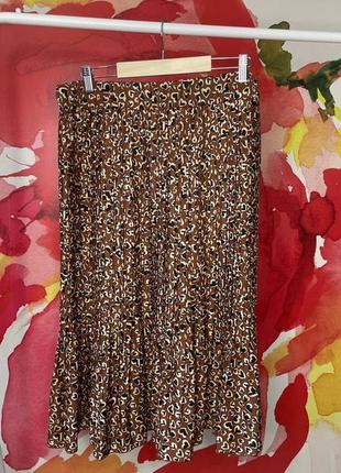 Коричневая плиссированная юбка с леопардовым рисунком размер 16