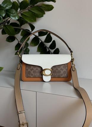 Шкіряна сумка бренд coach натуральна шкіра коричнева біла брендовая кожаная сумка люкс якість натуральная кожа коричневая белая сумочка топ качество