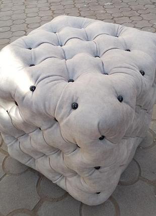 Пуфик handmade, пуфик велюровый бархатный с пуговицами и каретной стяжкой