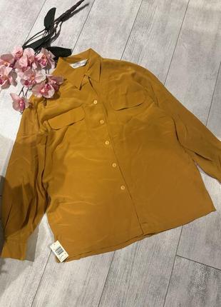 Натуральная шелковая горчичная рубашка 100% натуральный шелк