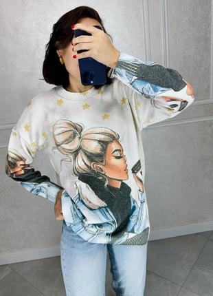Стильний жіночий светр з малюнком, светр оверсайз, туреччина