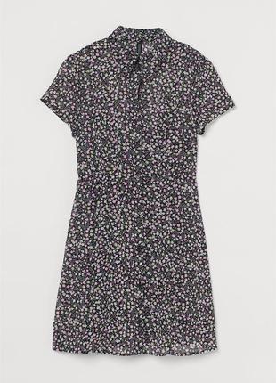 Шифоновое платье - рубашка в цветочек без подкладки h&m
