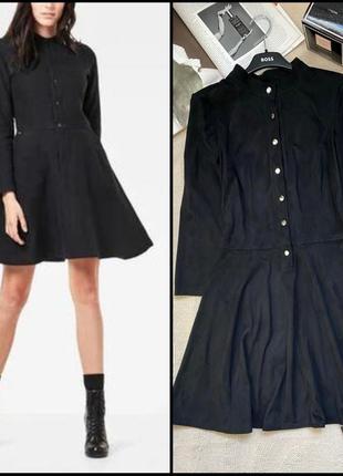 Fashion tema чёрное расклешенное платье замша на пуговицах