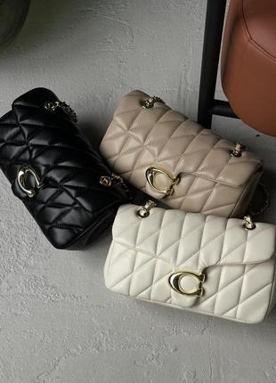 Жіноча сумка coach butik молочна / чорна / бежева