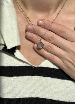 Подвеска серебряная лунный камень, кулон слой с натуральным камнем, серебро 925 пробы, длина 40+5 см