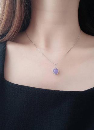 Подвеска серебряная лавандовый аметист, кулон слой с натуральным камнем, серебро 925 пробы, длина 40+5 см