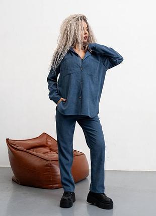 Костюм двойка вельвет рубашка и брюки синий s m l xl