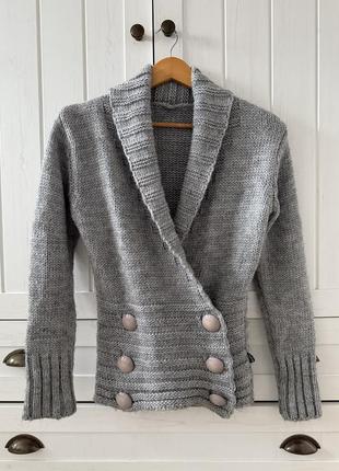 Кардиган приталений, кофта з вовною в складі, шерсть s-m