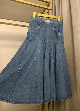 Винтаж! джинсовая юбка годит солнце-клеш итальялия