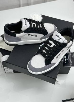 Кроссовки кожаные брендовые женские люкс качество в стиле шаннель полный комплект