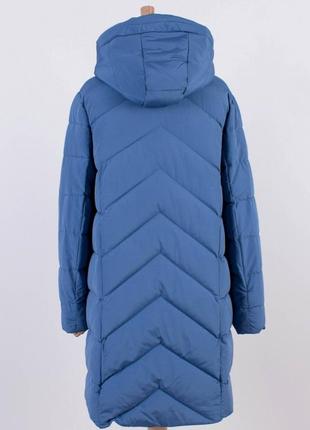 Стильная синяя зимняя куртка плащ пальто большой размер батал5 фото