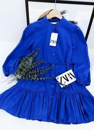 Яскраво-синя сукня сорочка міні від zara, розмір м