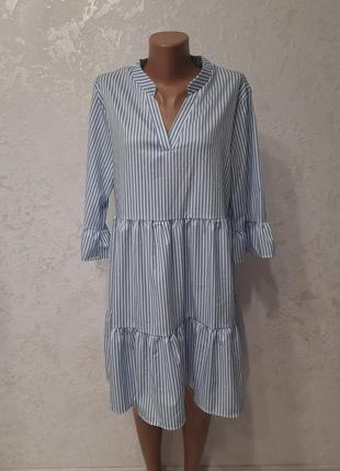 Женское летнее платье в полоска оверсайз свободного пошива.