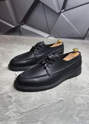 Мужские классические туфли черные на шнуровке кожаные из натуральной кожи м847