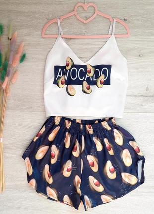 Распродажа💄 сверхлегкий домашний комплект пижама топ шорты армани шелк avocado blue