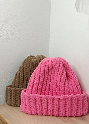 Вязаная плюшевая шапка/на заказ ручная работа