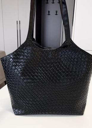 Тренд стильна велика чорна жіноча сумка на плече якісна екошкіра шопер тоут4 фото