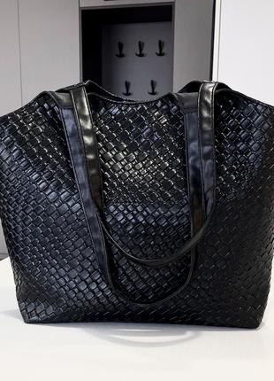Тренд стильна велика чорна жіноча сумка на плече якісна екошкіра шопер тоут6 фото