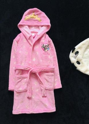 8-9 рок disney флісовий, махровий, пухнастий халат для принцеси з коронкою рожевого кольору з золоти