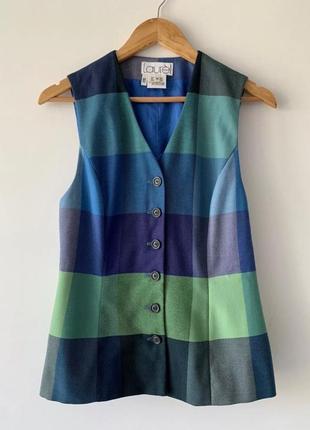 Вінтажний вовняний жилет laurel escada group клітинка синьо-зелений безрукавка m