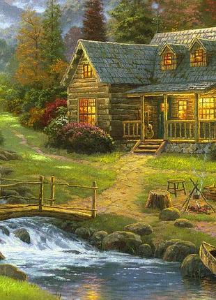 Алмазна мозаїка на підрамнику лісовий будиночок 50х40 tn1061