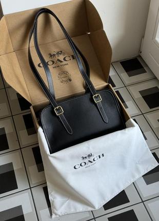 Черная натуральная кожаная сумка бренд coach 1941 swing zip bag black
