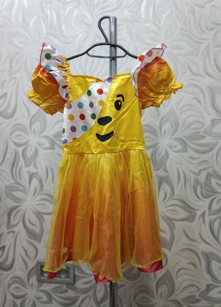 Карнавальное платье желтое мишки, конфеты на 5-6 лет