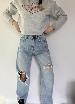Женские светлые джинсы ,рваные широкие джинсы багги wide leg🩵