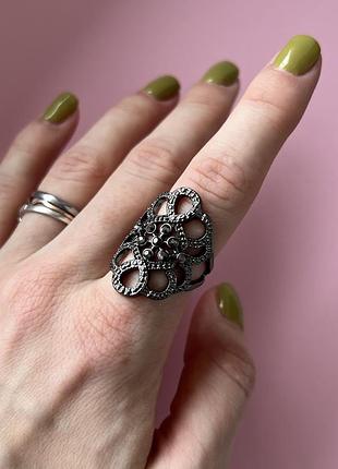 1=2⚡️ вінтажна бохо срібна каблучка біжутерія перстень чорна