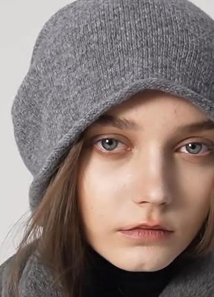 Тонка кашемірова шапка оверсайз 100% шерсть
