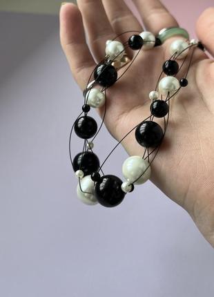 Винтажное ожерелье с жемчужинами черно белое колье украшение на шею