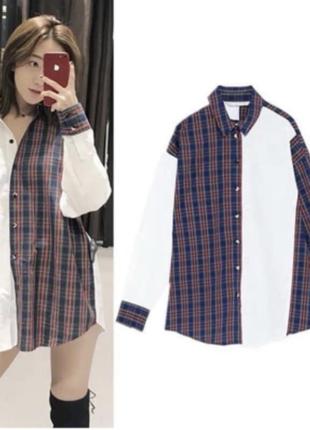 Zara сорочка оверсайз, ассиметрична сорочка , рубашка в клетку2 фото