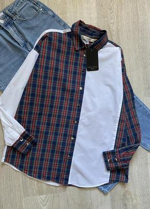 Zara сорочка оверсайз, ассиметрична сорочка , рубашка в клетку5 фото
