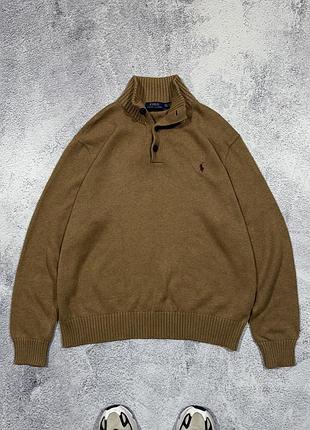 Оригинальный свитер polo ralph lauren кофта вязаная под горло коричневая мужская хл ххл