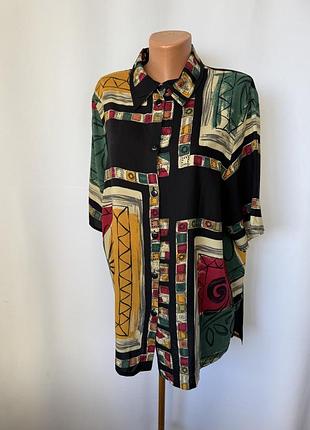 Винтаж женская яркая гавайка гавайская рубашка разноцветная вискоза винтажная ретро тенниска этно бохо африка