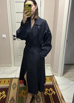 Синий длинный тренч пальто oversized