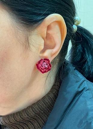 Серьги бордовые пионы, серьги гвоздики пионы